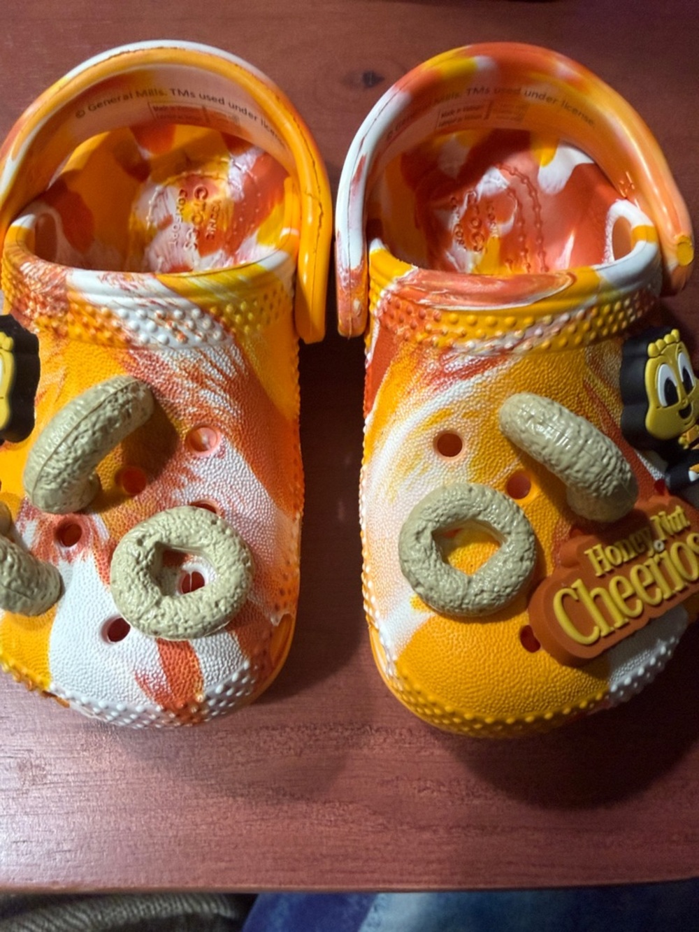 CROCS Kids Orange and White Tie-Dye Clog with Cheerios Charms